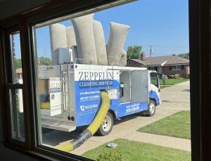 Professional air duct cleaning truck for services in Armada, Michigan.
