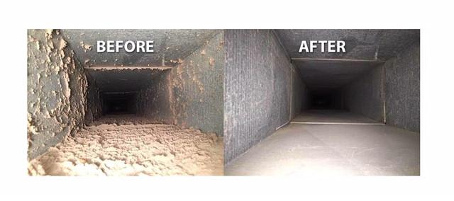 before and after cleaning an air duct